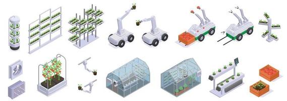 Isometric Modern Greenhouse Icon Set vector