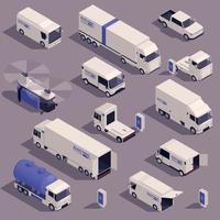 Electric Trucks Isometric Set vector