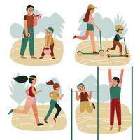 Family Fitness Compositions Set vector