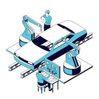 composición del stand de producción de automóviles vector