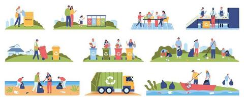 Garbage Recycling People Set vector