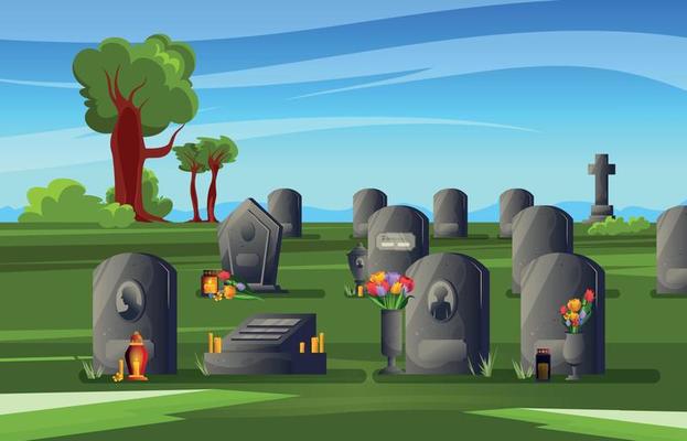 Colored Cemetery Gravestone Composition