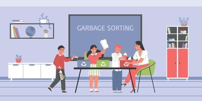 Children Sorting Garbage Composition vector