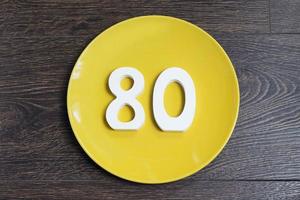 The figure of eighty-on-yellow plate. photo