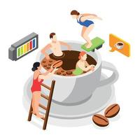 Coffee People Isometric Composition vector