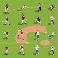 composición isométrica de los jugadores de béisbol vector