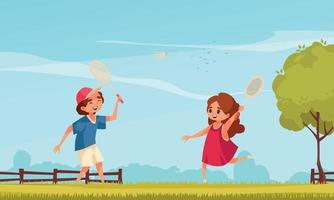 Badminton On Lawn Illustration vector