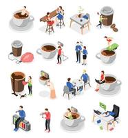 personas tomando café iconos isométricos vector