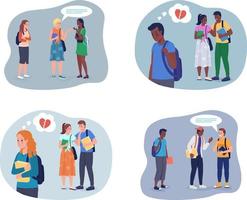 Social anxiety disorder in teen 2D vector isolated illustrations set