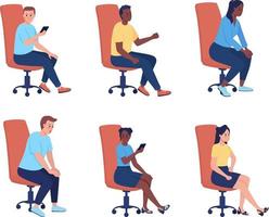 adolescentes sentados en sillas de oficina conjunto de caracteres vectoriales de color semi plano vector