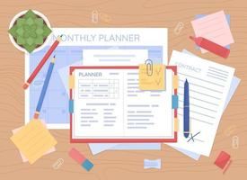 Monthly planning flat color vector illustration