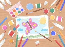Childrens painting flat color vector illustration