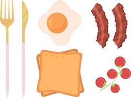 desayuno conjunto de objetos vectoriales de color semi plano vector
