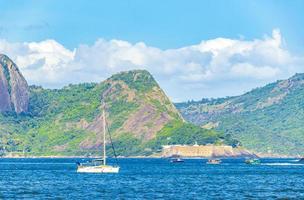 Landscape panorama coastline boats mountains Niteroi Rio de Janeiro Brazil. photo