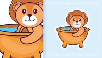 Cute lion mascot character. Can be used for stickers, patches, textiles, paper. Vector illustration