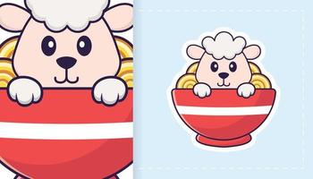 Cute sheep mascot character. Can be used for stickers, patches, textiles, paper. Vector illustration