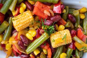 A mix of steamed vegetables. A healthy snack. photo