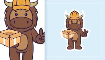 Cute bull mascot character. Can be used for stickers, patches, textiles, paper. Vector illustration