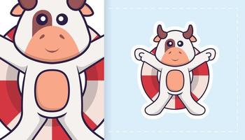 Cute cow mascot character. Can be used for stickers, patches, textiles, paper. Vector illustration