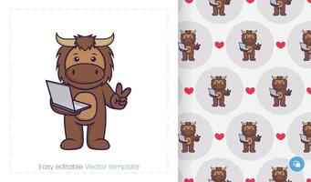 Cute bull mascot character. Can be used on stickers, patches, textiles, paper, cloth and others. vector