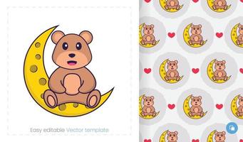 lindo personaje de mascota oso. se puede utilizar para pegatinas, patrones, parches, textiles, papel. ilustración vectorial vector