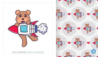 Cute bear mascot character. Can be used for stickers, pattern, patches, textiles, paper. Vector illustration