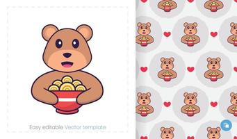 lindo personaje de mascota oso. se puede utilizar para pegatinas, patrones, parches, textiles, papel. ilustración vectorial vector