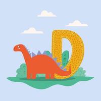 dinosaurio y tarjeta de letra d vector