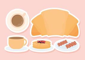 five morning breakfast items vector