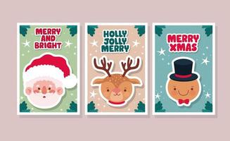 merry xmas cards with characters vector