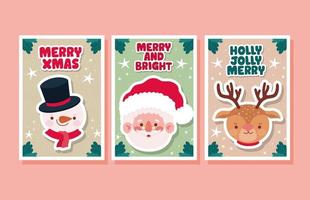 merry xmas poster with characters vector