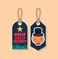holly jolly merry labels vector
