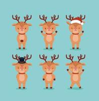 six xmas reindeer vector