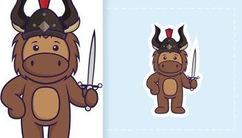 Cute bull mascot character. Can be used for stickers, patches, textiles, paper. Vector illustration