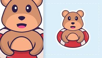 Cute bear mascot character. Can be used for stickers, pattern, patches, textiles, paper. Vector illustration