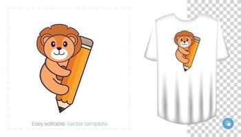 Cute lion character. Prints on T-shirts, sweatshirts, cases for mobile phones, souvenirs. Isolated vector illustration on white background.