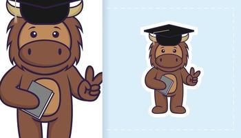 Cute bull mascot character. Can be used for stickers, patches, textiles, paper. Vector illustration