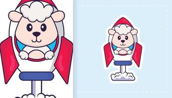 Cute sheep mascot character. Can be used for stickers, patches, textiles, paper. Vector illustration