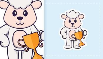 Cute sheep mascot character. Can be used for stickers, patches, textiles, paper. Vector illustration