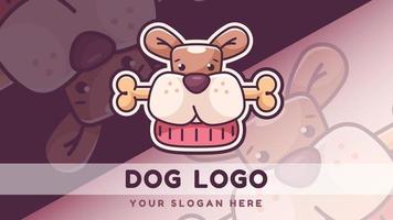 Cartoon character dog, with bone - logotype vector