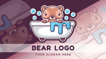 oso de personaje de dibujos animados en el logotipo del baño vector