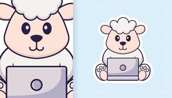 Cute sheep mascot character. Can be used for stickers, patches, textiles, paper. Vector illustration