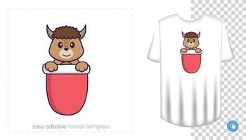 Cute sheep character. Prints on T-shirts, sweatshirts, cases for mobile phones, souvenirs. Isolated vector illustration on white background.