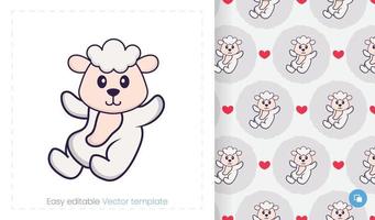 Seamless pattern with cartoon sheep on white background. Can be used on packaging paper, cloth and others. vector