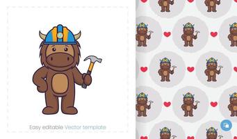 Cute bull mascot character. Can be used on stickers, patches, textiles, paper, cloth and others. vector