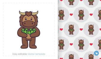 Cute bull mascot character. Can be used on stickers, patches, textiles, paper, cloth and others. vector