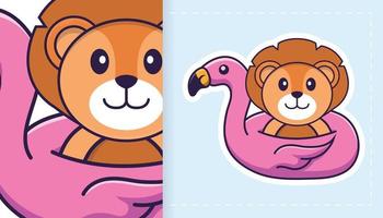 Cute lion mascot character. Can be used for stickers, patches, textiles, paper. Vector illustration