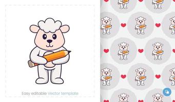 Seamless pattern with cartoon sheep on white background. Can be used on packaging paper, cloth and others. vector