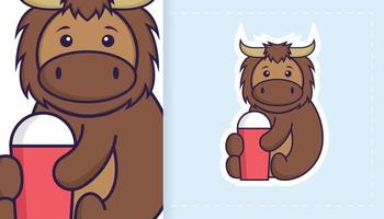 Cute bull mascot character. Can be used for stickers, patches, textiles, paper. Vector illustration