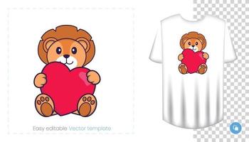 Cute lion character. Prints on T-shirts, sweatshirts, cases for mobile phones, souvenirs. Isolated vector illustration on white background.